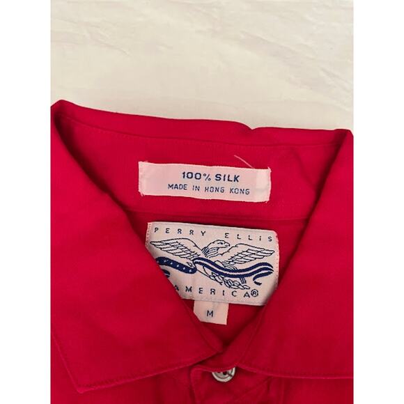VTG Perry Ellis Shirt Red Silk Long Sleeve Button Up Sz M - Picture 3 of 5